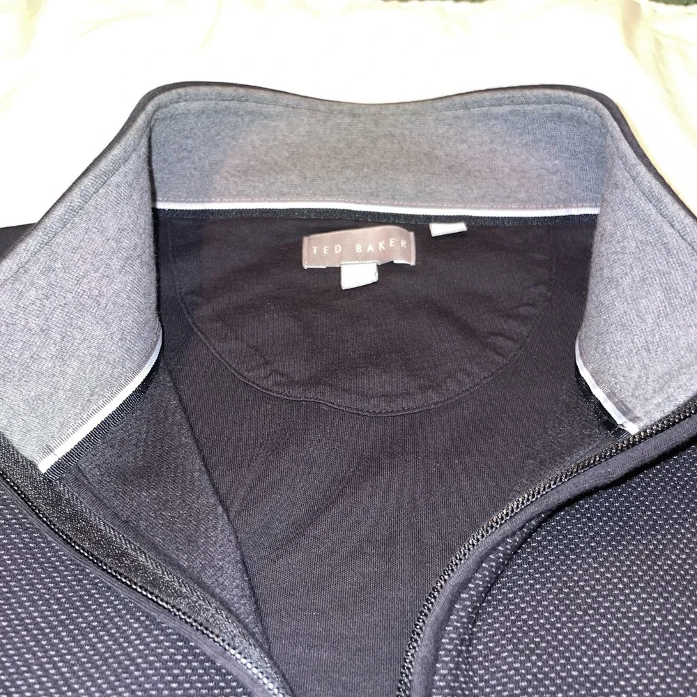 Ted Baker Mens 2XL Black Quarter Zip Textured Long Sleeve Pullover Sweater